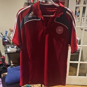 DENMARK World Cup CLIMALITE adidas Red Polo with White Stripes and GREY Accents